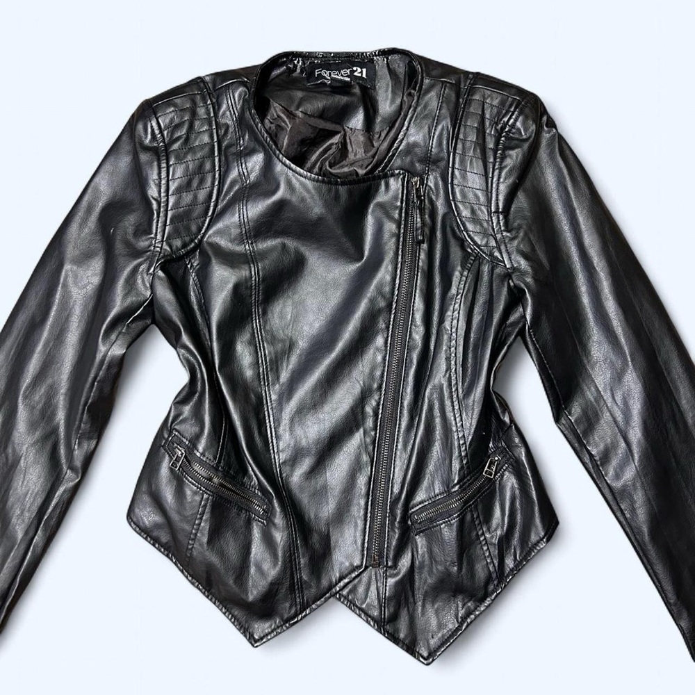 Goth Black Leather Moto Jacket by Forever 21!